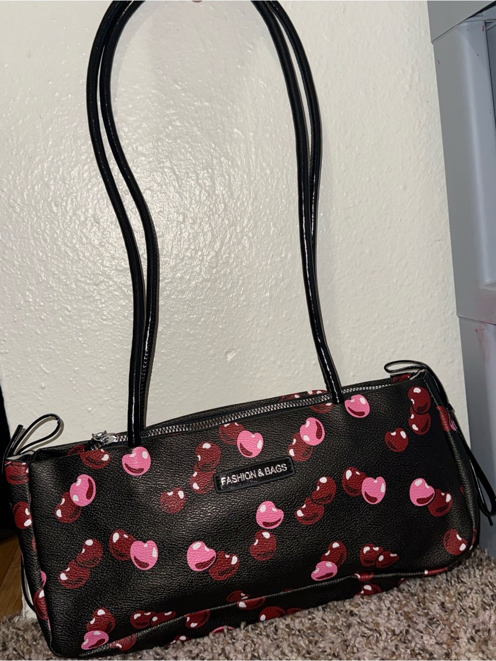 Black Cherry Print Shoulder Bag